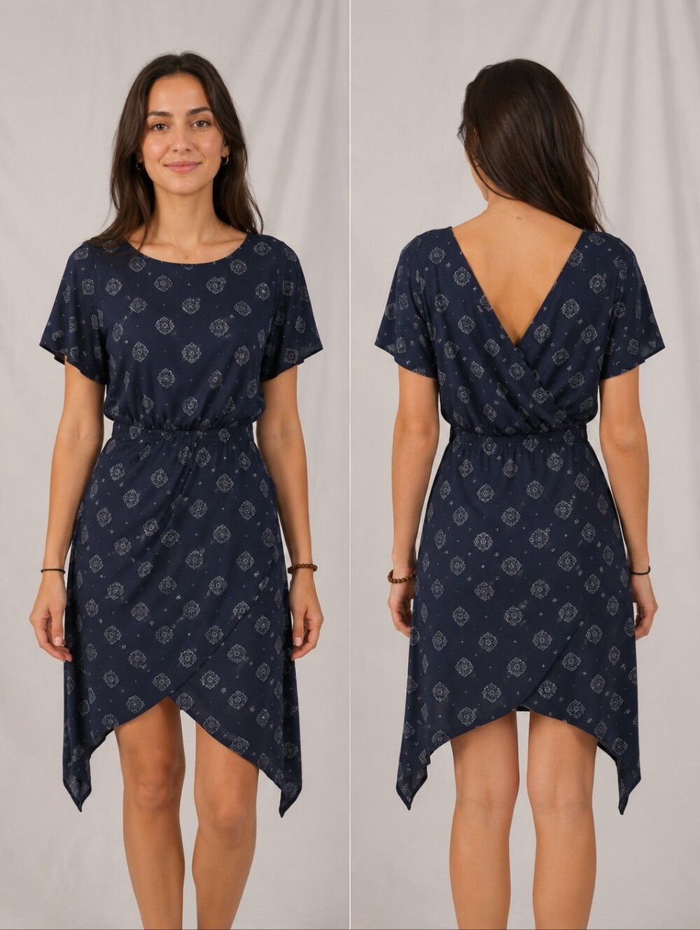 🌽 Mia Joy Elegant Navy Blue Patterned Dress Small